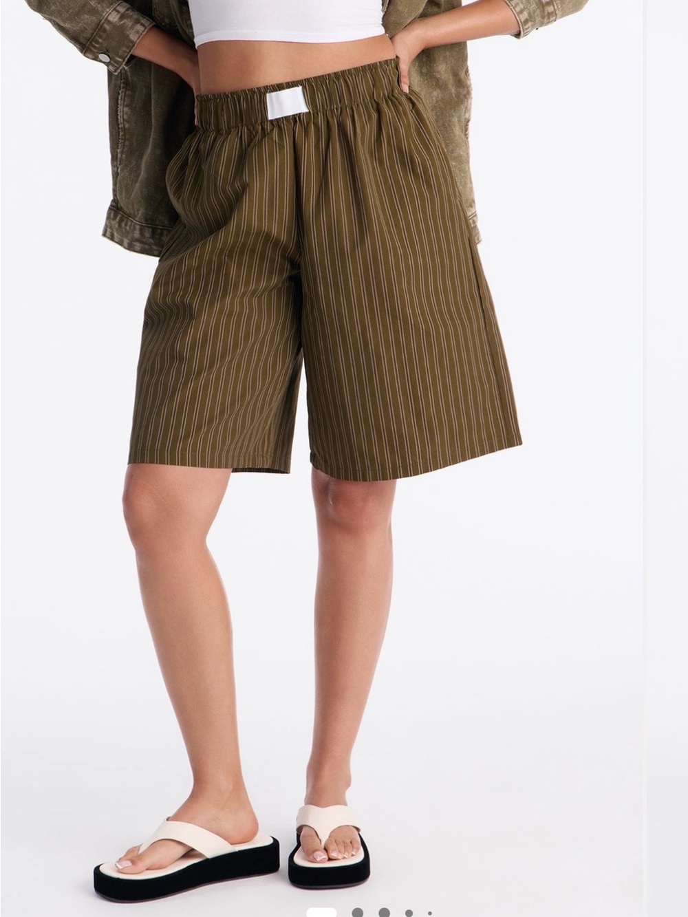 NWT FASHION NOVA Women's Green Striped Bermuda Shorts